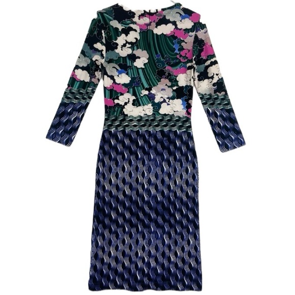 Mary Katrantzou Geometric Cloud Print Long Sleeve Jersey Midi Dress. Size Large - Picture 5 of 9